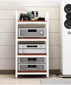 Support multimédia Audio-vidéo Robuste à 4 Niveaux avec étagère réglable en Hauteur, Supports et Supports stéréo Modernes au Sol, Organisateur de Composants stéréo de Divertissement (Couleur