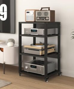 Étagère d'angle pour Support multimédia AV à 4 Niveaux, Support de Support Audio stéréo, Support multimédia Audio vidéo Moderne avec étagères réglables, pour Salon, Salle de Jeux et Studio d