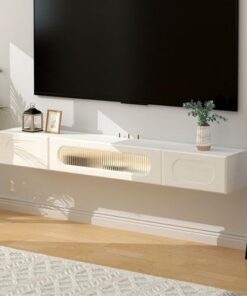 Meuble TV Mural avec Rangement, Meuble TV Flottant en Bois Massif, Console multimédia Moderne avec Trou pour Fil pour Salon, Chambre à Coucher, pour téléviseurs de 32 à 75 Pouces (Couleur :