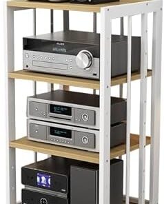 Meuble stéréo, Support multimédia AV à 4/5 Niveaux, Meuble Tour Audio multimédia avec étagères réglables, pour composant stéréo de Divertissement, Centre de Divertissement d'angle (Marron cl