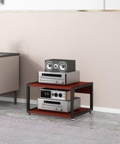 Générique Support multimédia Support Audio vidéo Meuble d'angle pour Composants stéréo de Divertissement TV Support pour Lecteur CD Étagère de Rangement Ouverte au Sol avec étagères en Bois réglables