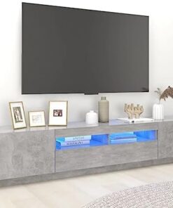 Générique Meuble TV Moderne de 200 cm avec lumières LED Meuble TV avec Rangement Centre de Divertissement pour Salon (Gris béton)