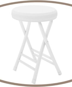 Tabouret pliable rond rembourré, 45,7 cm, tabouret de bar pliable, léger et portable, pour salle à manger, chambre à coucher, salle de bain (blanc)