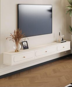 Générique Meuble TV Mural Flottant Moderne en Bois Massif avec tiroirs, Console multimédia, Meuble TV Flottant avec Portes rabattables pour Salon (Beige, 120 x 24 x 20 cm).
