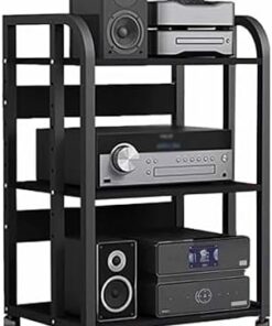 Étagère multimédia AV Étagère audio-vidéo Support stéréo Tour audio Console multimédia Étagères réglables en hauteur Portable pour bureau Chambre Salon Salle d'enregistrement (50 x 40 x 79 c