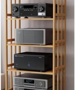 Support de Lecteur DVD en Bois avec Support de Platine Mobile, Support Audio à 5 Niveaux, unité Murale multimédia pour Salon, Bureau, Meuble TV stéréo avec étagères d'angle, Hauteur 158 cm,