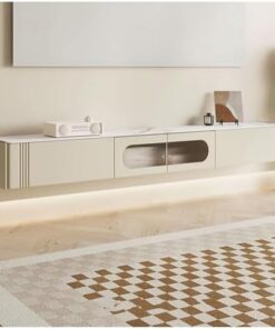 Meuble TV Mural étroit avec étagère Flottante pour téléviseurs, Meuble TV Flottant Moderne avec Porte et 2 tiroirs, 78,7 Pouces, étagère TV Flottante Blanc crème