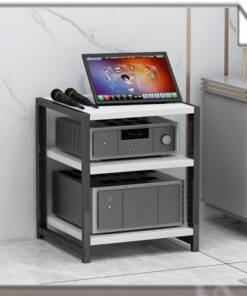 Support multimédia HiFi à 4/5/6 Niveaux, Meuble de Divertissement, amplificateur réglable, Tourne-Disque Mobile, Tour Audio (Blanc, 40 cm/15,7 Pouces)