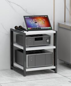 Support pour Tourne-Disque, Support multimédia AV à 3 Niveaux, Support Hi-FI sur Pied, Support pour Lecteur CD, Tour Audio, étagère en Bois réglable en Hauteur, Meuble stéréo (Blanc)