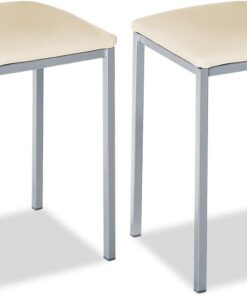 ASTIMESA - Tabourets de Cuisine tapissés - Structure Solide et Ferme - Structure Couleur Aluminium et Assise en Similicuir - Couleur de l'assise : Beige - Contenu : 2 unités - Dimensions : 35 x 35 x