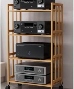 Étagère de Support de Lecteur DVD en Bois à 4 Niveaux, Tour de Support Audio avec Support de Platine Mobile, unité Murale multimédia, étagère Flottante pour Salon, Bureau, étagères d'angle p