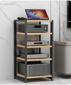 Meuble Audio Professionnel HiFi Racks à 5 Niveaux, Support multimédia AV, Support pour Lecteur CD réglable en Hauteur, amplificateur Audio stéréo, Armoire de Rangement multimédia (Naturel)