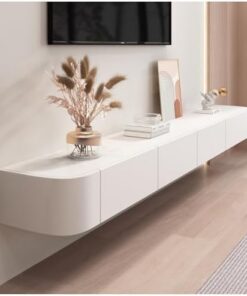 Générique Meuble TV Mural Flottant avec Rangement, Console multimédia Moderne pour Salon et Chambre à Coucher, Gestion des câbles Incluse (Blanc, 140 x 24 x 20 cm)
