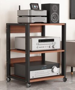 Support de tourne-disque moderne de 27 pouces de haut, étagère de rangement verticale pour audio et médias AV mobiles à 4/3 niveaux pour bureau, maison, salle de classe, support d'équipement