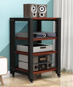 Meuble TV Robuste à roulettes - Support multimédia réglable à 3 Niveaux pour Platine Vinyle, Console de Jeux, Lecteur DVD - Meuble de Rangement Solide pour Home cinéma