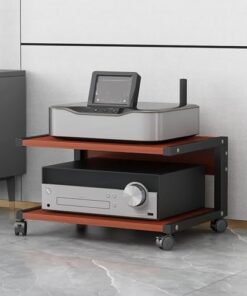Meuble multimédia AV à roulettes, étagère Audio-vidéo à 2 Niveaux, étagères de Rangement en Bois pour Console Moderne, Supports et Supports stéréo, Tour Audio d'angle pour Salon et Salle de