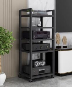 Support d'amplificateur de haut-parleur, support de lecteur multimédia audio mobile à 5 niveaux, étagère de rangement ouverte réglable, armoire de consoles de jeu pour la maison/bureau/vidéo