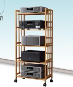 Support Audio réglable à roulettes, Meuble Audio HiFi en Bois, Meuble de Rangement multimédia Mobile, Grande Tour Audio vidéo