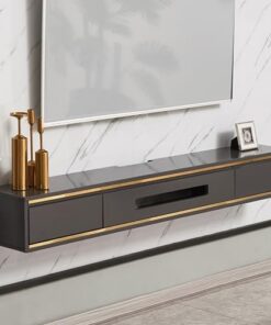 Console TV en Bois Support TV Flottant Console multimédia Murale Centre de Divertissement Meuble TV Moderne pour Salon, Chambre à Coucher (Couleur : Gris, Taille : 120CM/47IN)