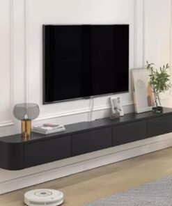 Meuble TV Noir, Meuble TV Flottant, Grand Meuble de Rangement pour Salon, Meuble de Rangement sous Le téléviseur (200 x 24 x 20 cm)