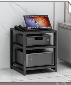 Support multimédia HiFi à 4/5/6 Niveaux, Meuble de Divertissement, amplificateur réglable, Tourne-Disque Mobile, Tour Audio (Noir, 40 cm/15,7 Pouces)