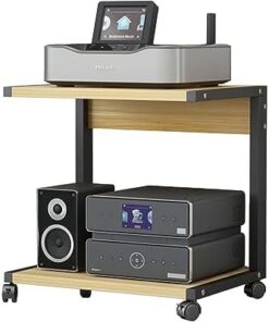 Générique Support multimédia AV à 2 Niveaux, Meuble d'angle en Bois pour Composants, Support Audio stéréo, Support multimédia Multifonctionnel, Lecteur CD pour la Maison/Le Bureau
