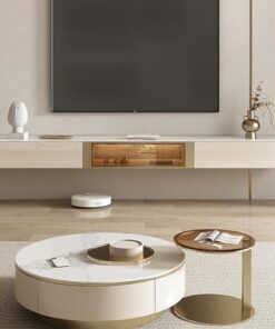Meuble TV flottant, meuble TV mural avec porte et tiroirs, console multimédia de divertissement avec trou pour câble, grand banc de rangement TV sous TV, meuble TV mural haute brillance, pou