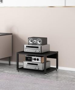 Support multimédia Support Audio vidéo Meuble d'angle pour Composants stéréo de Divertissement TV Support pour Lecteur CD Étagère de Rangement Ouverte au Sol avec étagères en Bois réglables