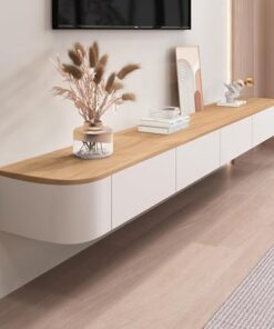 Étagère audio/vidéo suspendue flottante, meuble TV flottant de salon avec 2 tiroirs, console multimédia murale, meuble TV mural pour centre de divertissement, porte simple/double, rabat infé