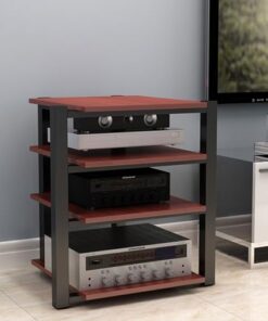 Support Audio à 4 Niveaux pour Salon Moderne, Meuble pour Composants d'équipement audiovisuel, Tour Audio d'angle, Support pour Lecteur CD, Support stéréo avec étagère en Bois et Cadre en AC