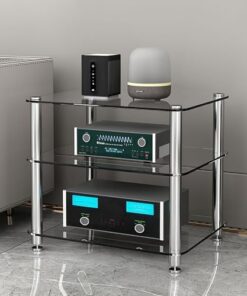 Étagère à CD, étagère à DVD, Console de Jeu, vitrine, Support multimédia AV, étagère d'angle, Meuble Tour Audio multimédia, Facile à Assembler, Gain de Place pour Salon, Salle de Jeux, Salle