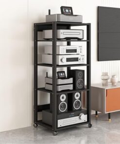 Support multimédia AV à 5/6/7 Niveaux, Support Audio, Support de Lecteur CD, Armoire de Rangement de Composants stéréo avec étagère en Bois réglable en Hauteur pour Maison/Bureau/cinéma, 50