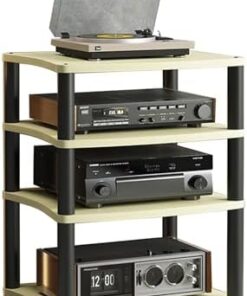 Générique Support multimédia Audio-vidéo à 4 Niveaux, Armoire AV Moderne avec Grand Espace de Rangement pour Les Composants stéréo de Divertissement, Support de Rack Audio Robuste, Tour Parfaite pour
