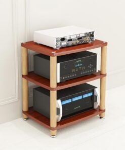 Meuble de Rangement HiFi 3/4 Niveaux, Meuble de Rangement AV, Support d'amplificateur, étagère Audio-vidéo pour Lecteur de disques, récepteur stéréo (Teck, 3 Niveaux)