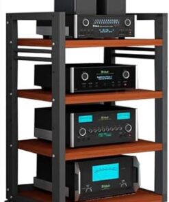 Générique Meuble stéréo avec étagères réglables, Support Audio vidéo Multifonction au Sol, étagère Mobile en Bois pour lecteurs DVD, amplificateurs, imprimantes, mixeurs, magnétophones (C, 4 pneus)