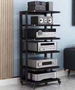 Support d'imprimante à 6 Niveaux avec Support Audio Mobile et Armoire de Rangement en Bois Étagères de Centre de Divertissement pour systèmes stéréo à Composants Lecteurs DVD et Plus