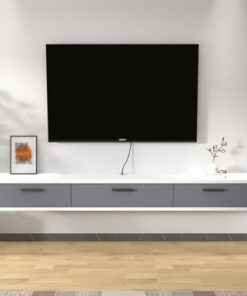 Étagère Murale Flottante pour téléviseur - Console TV Longue avec Porte Rabattable et Rangement - Meuble de Salon Moderne (G-Blanc 180x22x20CM/70.9x8.7x7.9)
