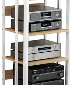 Meuble stéréo, étagère pour Console de Jeux vidéo, Meuble multimédia Audio vidéo avec 4 étagères, Meuble d'angle en Bois, Centre de Divertissement d'angle (Noyer)