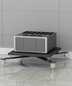 Meuble de Rangement Audio sur Pied avec Pieds amortisseurs Support multimédia Multifonction pour équipement Audio/vidéo (Argent 1 Niveau 27,5 x 27,5 x 5,9 Pouces)