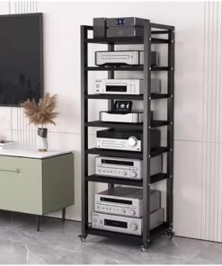Générique Supports et Supports stéréo Hauts sur roulettes pour Armoire de Rangement multimédia, Support de Composants stéréo de Divertissement Moderne Noir, Support d'équipement Audio vidéo (Taille :