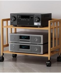 Générique Support Audio, étagère AV, Support de Placement Audio, étagère de Support multimédia pour cinéma Maison, Support multimédia AV en Bambou 2/3/4/5 avec roulettes, Rangement d'équipement Audio