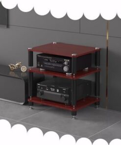 Meuble multimédia AV Blanc à 3 Niveaux, Support d'angle pour Composants Audio et vidéo, Support de Lecteur CD Ouvert, étagère en Bois et Cadre en Acier, Meuble de Rangement stéréo Domestique