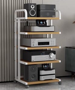 Support Audio Mobile Blanc à 5 Niveaux pour équipement électronique Peu encombrant, étagère pour Composants vidéo AV, Armoire stéréo, Haut-Parleur et Stockage de DVD