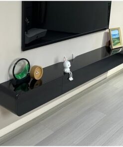 Générique Meuble TV Flottant Noir, Meuble TV Mural avec Porte, Console multimédia de Divertissement Moderne, Grand Banc de Rangement pour Salon et Bureau (180 x 24 x 18 cm)
