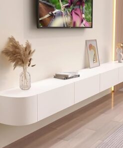 Générique Meuble TV Suspendu, Meuble TV Mural, Meuble TV Flottant, Console multimédia de Divertissement, étagères flottantes avec Porte, pour clapier de Rangement sous TV, Blanc, 120 cm