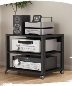 Étagères HiFi à 3/4/5 Niveaux, Support Audio, Support multimédia AV, Armoire de Rangement pour Composants stéréo, Support multimédia Audio-vidéo Robuste, étagère en Bois (3 Niveaux - 50 x 40