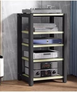 Étagère de rangement d'angle stéréo à 5 niveaux avec plateau tournant, étagère pour console de jeu, meuble multimédia audio vidéo, meuble TV pour salon, salle d'enregistrement, chambre à cou
