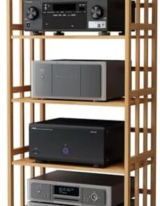 Support Audio Moderne en Bambou avec étagères réglables et étagère pour Composants Mobiles Support multimédia AV élégant pour Meuble stéréo et téléviseur