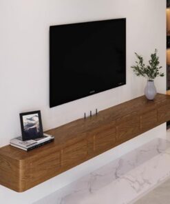 Générique Meuble TV Flottant pour Salon Meuble TV Noir/Couleur Noyer Console multimédia Murale Support TV Flottant (B, 120x24x18cm)