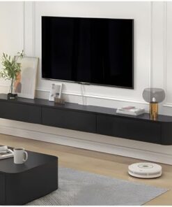 Meuble TV Mural Flottant avec tiroirs et Rangement Console multimédia de Divertissement Moderne pour Salon et Bureau Grand Banc de Rangement TV (Noir 140 cm)